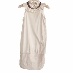 VaVa by Joy Han White Ruffled Neck Metal Mesh Top